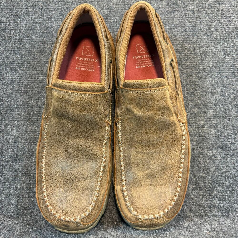 Twisted X Brown Leather Steel Toe Slip On Work Shoes Loafers Men Size 10 M